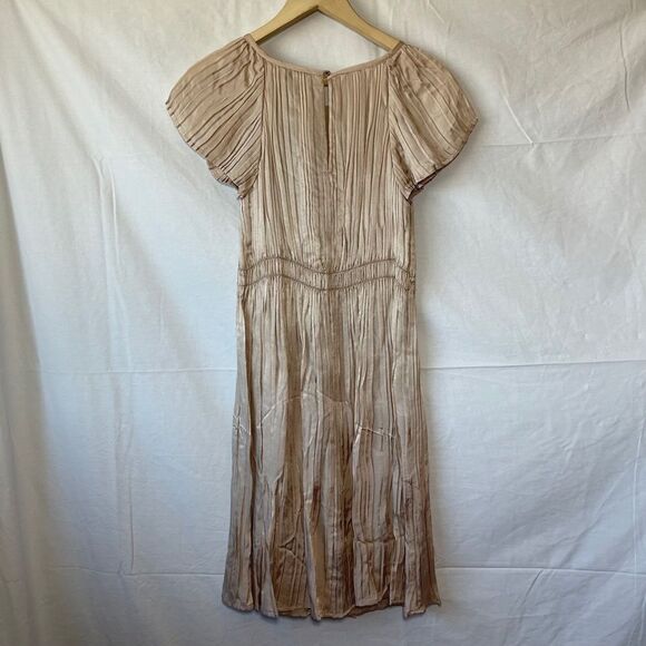 Banana Republic NWT BR Monogram Tan Pleated Cap Sleeve Dress Sz 0 - Picture 2 of 7
